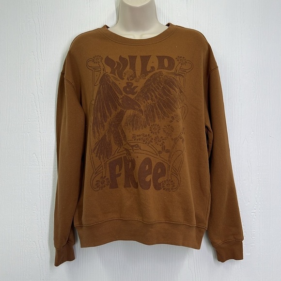 Cold Crush - Wild And Free Bald Eagle Graphic Brown Long Sleeve Sweatshirt Large - Picture 2 of 7
